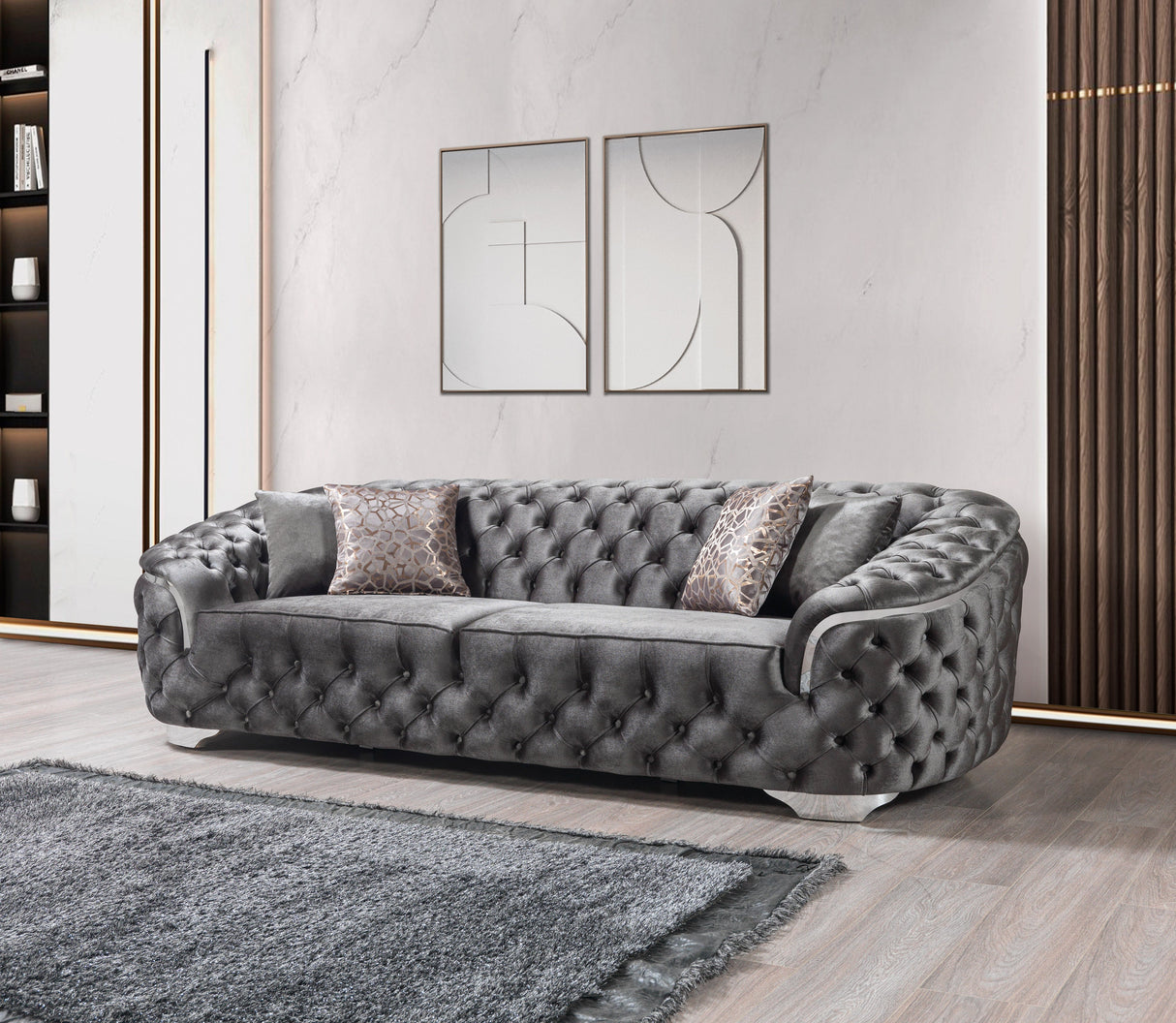 Lupino Gray Velvet  Living Room Set