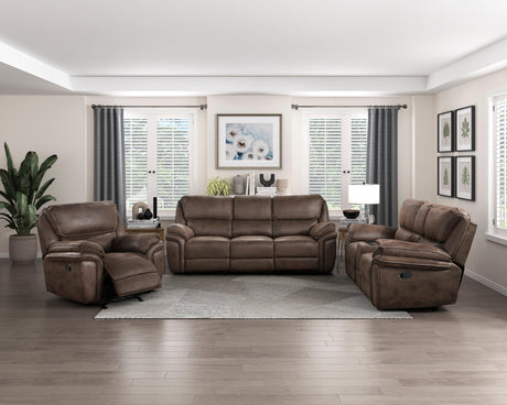 Proctor Brown Microfiber Double Reclining Sofa by Homelegance at Eve Furniture