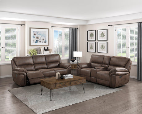 Proctor Brown Microfiber Double Reclining Sofa by Homelegance at Eve Furniture