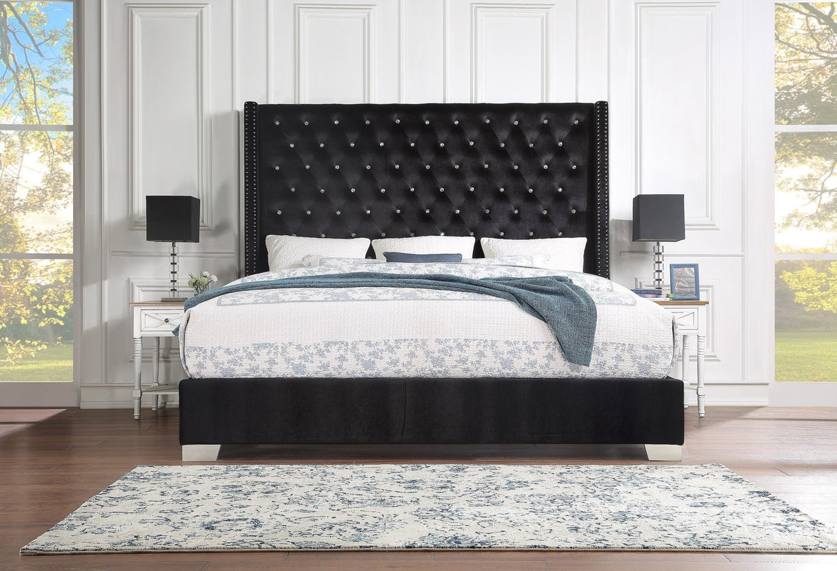 Franco Black Velvet King Upholstered Bed - Eve Furniture