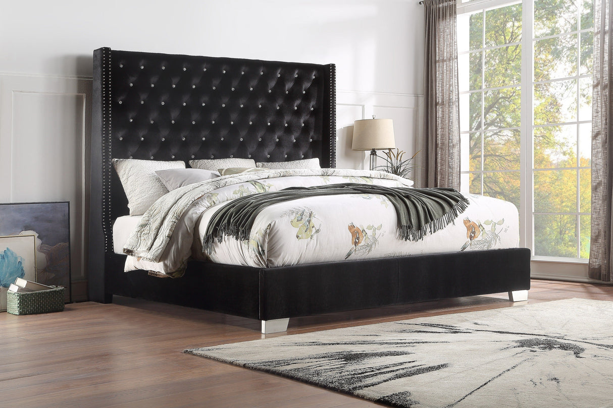 Franco Black Velvet King Upholstered Bed - Eve Furniture