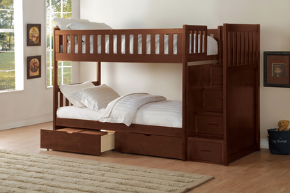 Rowe Dark Cherry Twin/Twin Step Bunk Bed with Storage Boxes