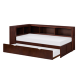 Rowe Dark Cherry Twin Bookcase Corner Bed with Twin Trundle