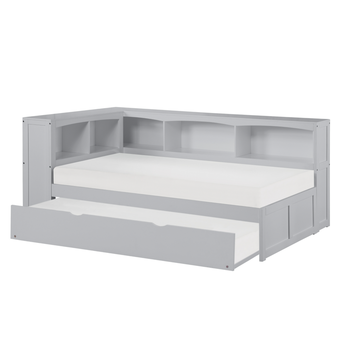 Orion Gray Twin Bookcase Corner Bed with Twin Trundle