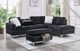 S123 Joy Black Velvet Reversible Sectional with Ottoman