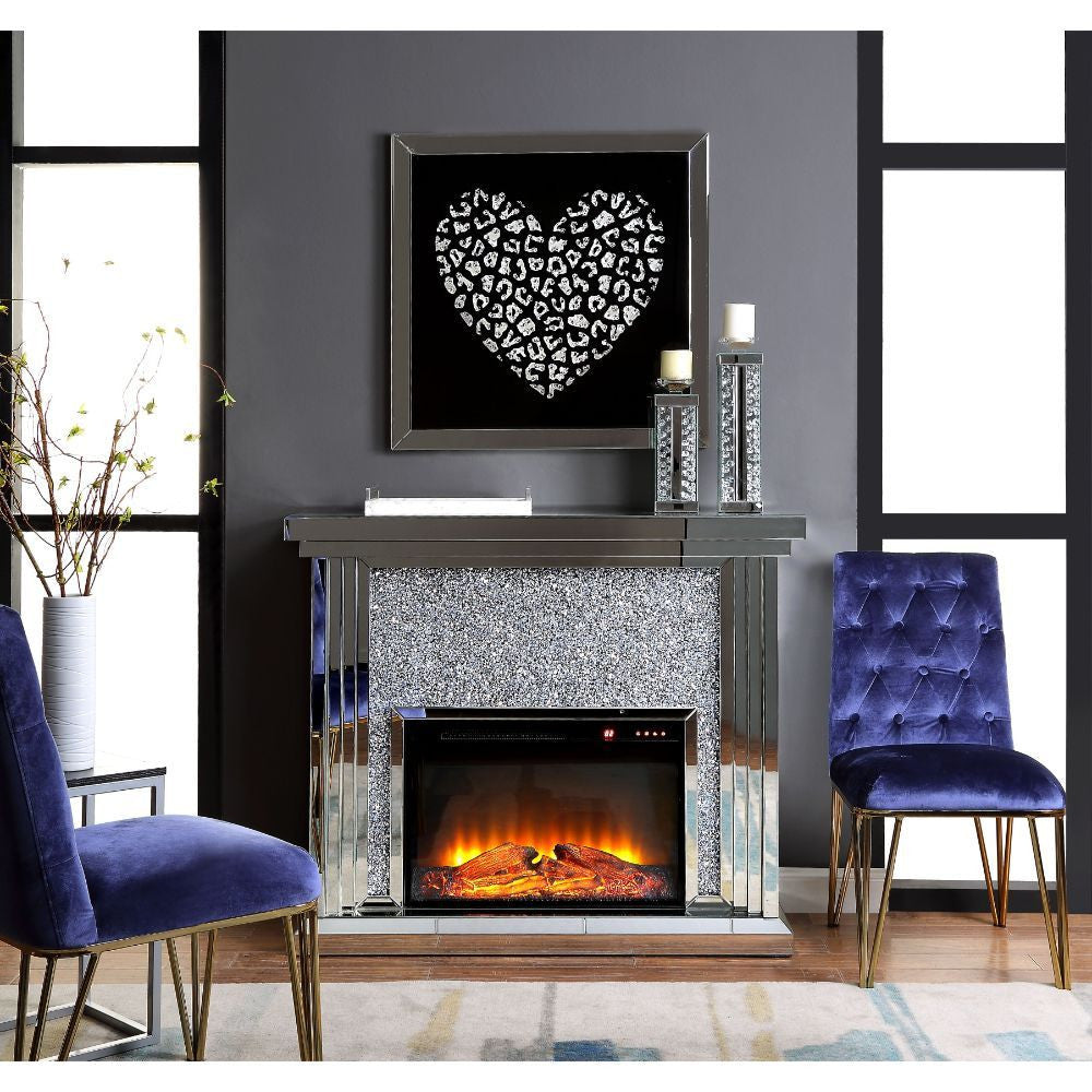 Camila Mirrored LED Fireplace with Bluetooth Speaker - Eve Furniture