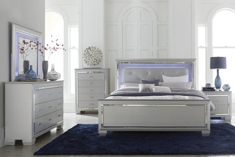 Allura Silver King LED Upholstered Panel Bed