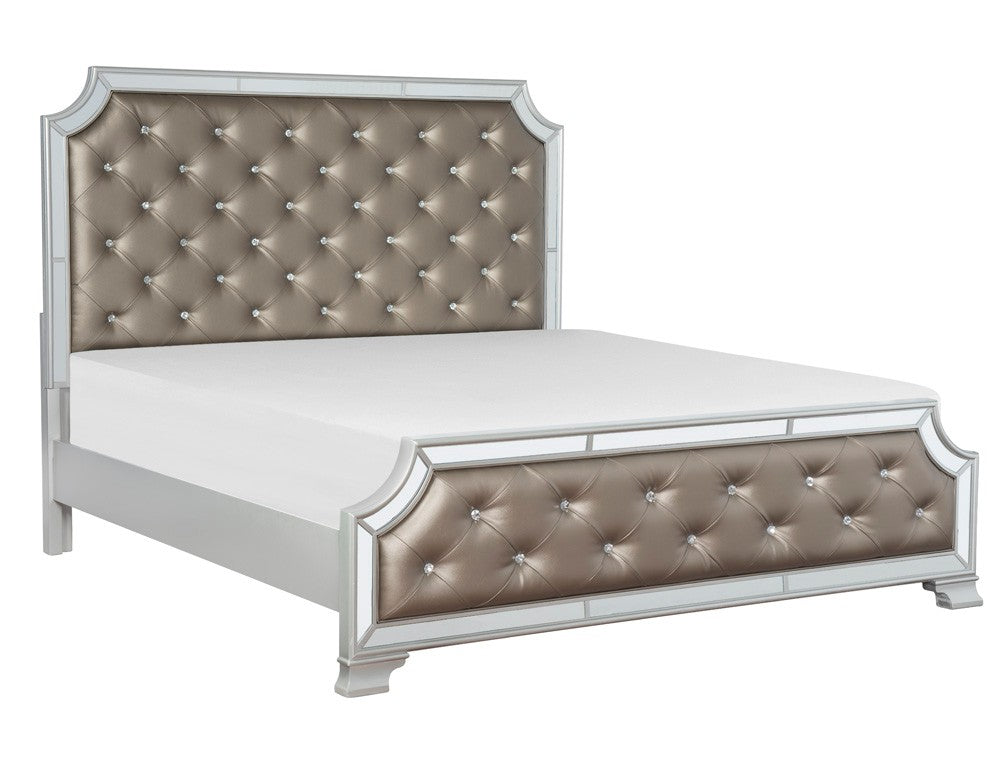 Avondale Silver King Mirrored Upholstered Panel Bed