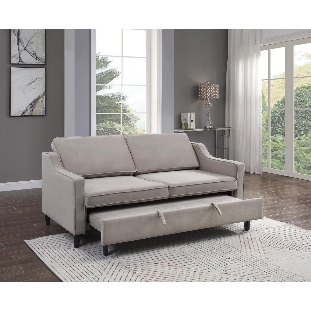 Adelia Cobblestone Velvet Convertible Studio Sofa with Pull-out Bed by Homelegance at Eve Furniture