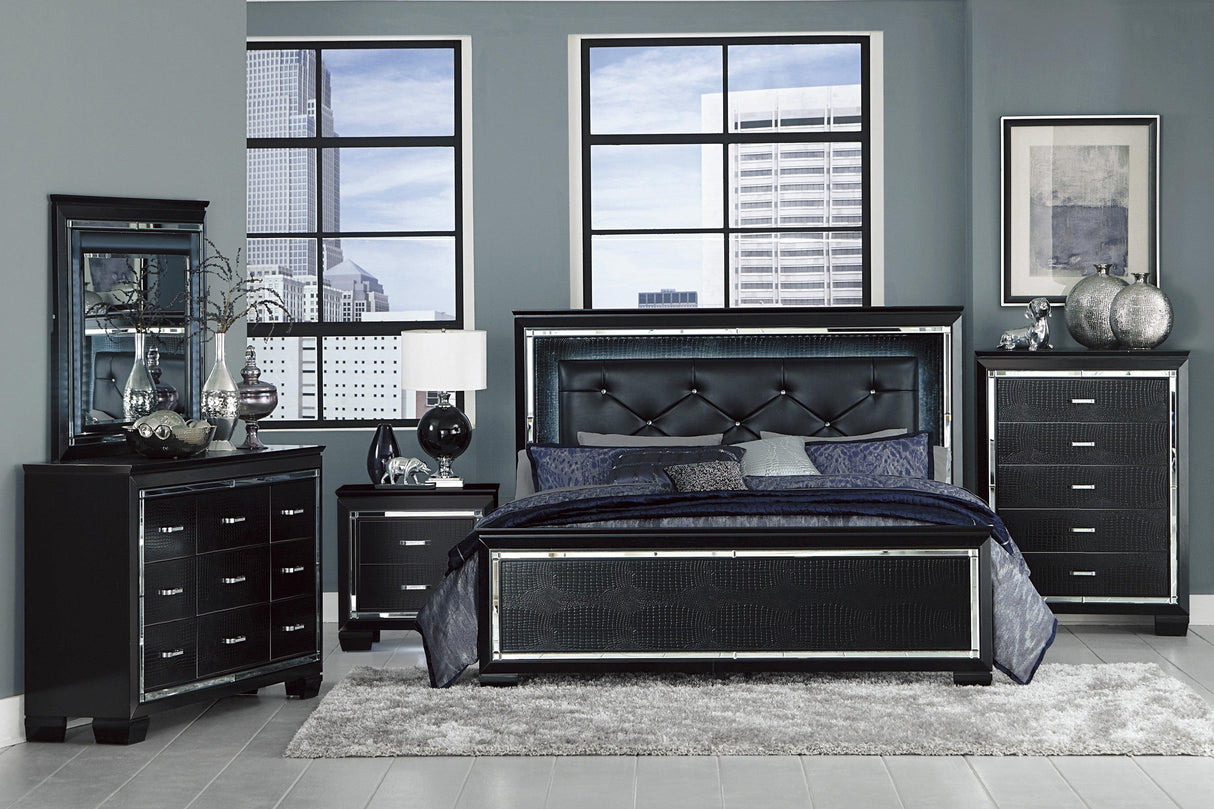 Allura Black Full LED Upholstered Panel Bed by Homelegance at Eve Furniture