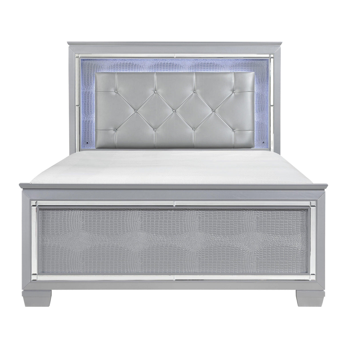 Allura Silver Full LED Upholstered Panel Bed by Homelegance at Eve Furniture