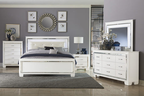 Allura White LED Upholstered Panel Bedroom Set by Homelegance at Eve Furniture
