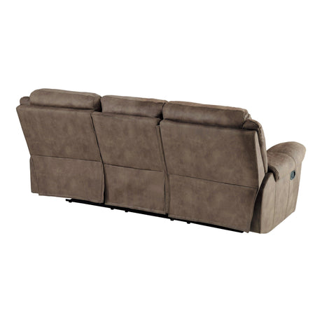 Aram Brown Fabric Double Reclining Sofa by Homelegance at Eve Furniture