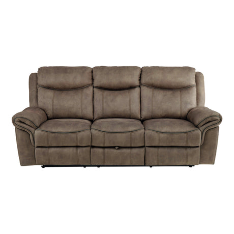 Aram Brown Fabric Double Reclining Sofa by Homelegance at Eve Furniture