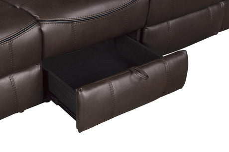 Aram Dark Brown Faux Leather Double Reclining Sofa by Homelegance at Eve Furniture