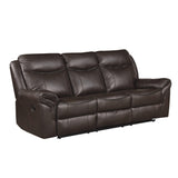 Aram Dark Brown Faux Leather Double Reclining Sofa by Homelegance at Eve Furniture