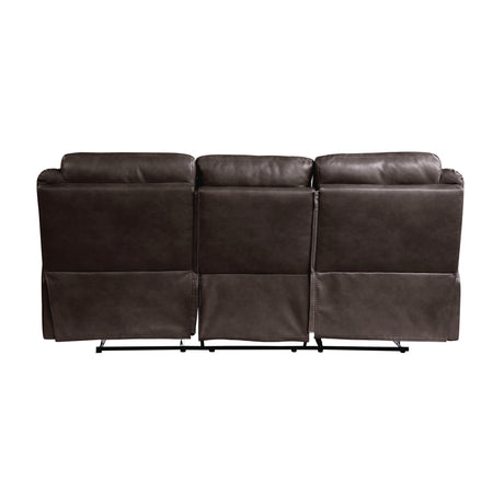 Aram Dark Brown Faux Leather Double Reclining Sofa by Homelegance at Eve Furniture