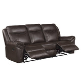 Aram Dark Brown Faux Leather Double Reclining Sofa by Homelegance at Eve Furniture