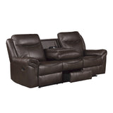 Aram Dark Brown Faux Leather Double Reclining Sofa by Homelegance at Eve Furniture