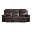 Aram Dark Brown Faux Leather Double Reclining Sofa by Homelegance at Eve Furniture