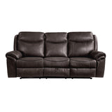 Aram Dark Brown Faux Leather Double Reclining Sofa by Homelegance at Eve Furniture