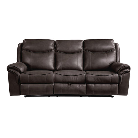 Aram Dark Brown Faux Leather Double Reclining Sofa by Homelegance at Eve Furniture
