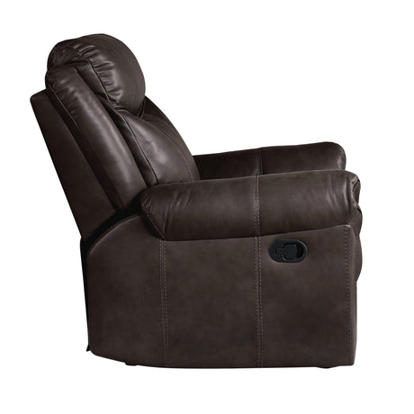 Aram Dark Brown Faux Leather Glider Reclining Chair by Homelegance at Eve Furniture