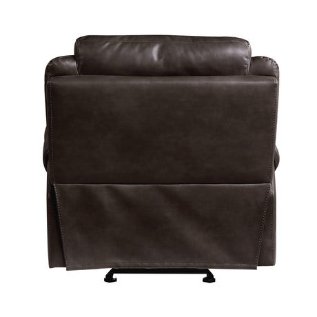 Aram Dark Brown Faux Leather Glider Reclining Chair by Homelegance at Eve Furniture