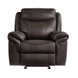 Aram Dark Brown Faux Leather Glider Reclining Chair by Homelegance at Eve Furniture