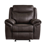 Aram Dark Brown Faux Leather Glider Reclining Chair by Homelegance at Eve Furniture