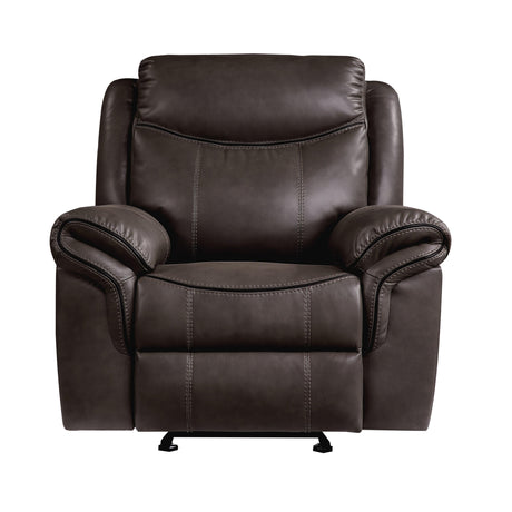 Aram Dark Brown Faux Leather Glider Reclining Chair by Homelegance at Eve Furniture
