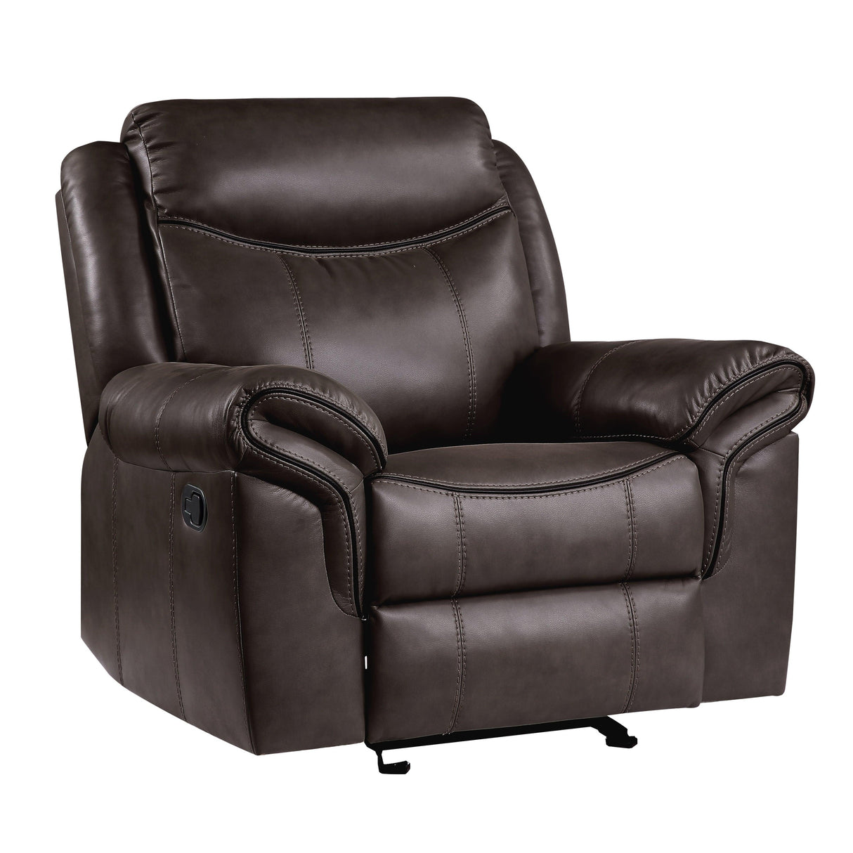 Aram Dark Brown Faux Leather Glider Reclining Chair by Homelegance at Eve Furniture