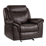 Aram Dark Brown Faux Leather Glider Reclining Chair by Homelegance at Eve Furniture