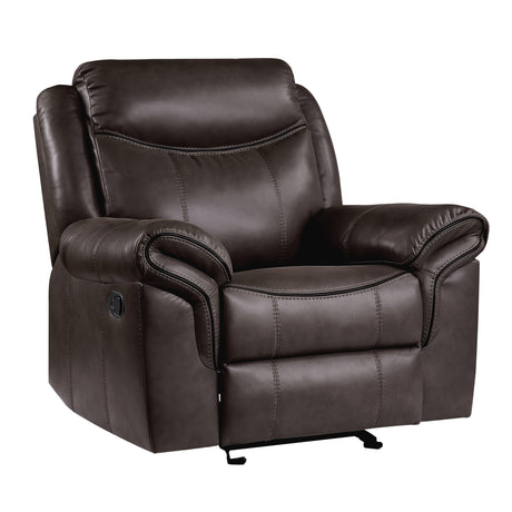 Aram Dark Brown Faux Leather Glider Reclining Chair by Homelegance at Eve Furniture