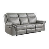 Aram Gray Faux Leather Double Reclining Sofa by Homelegance at Eve Furniture