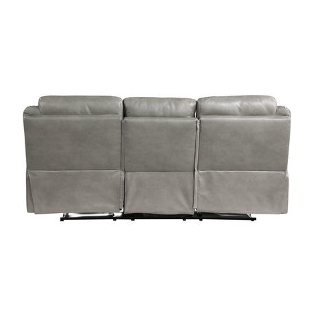 Aram Gray Faux Leather Double Reclining Sofa by Homelegance at Eve Furniture