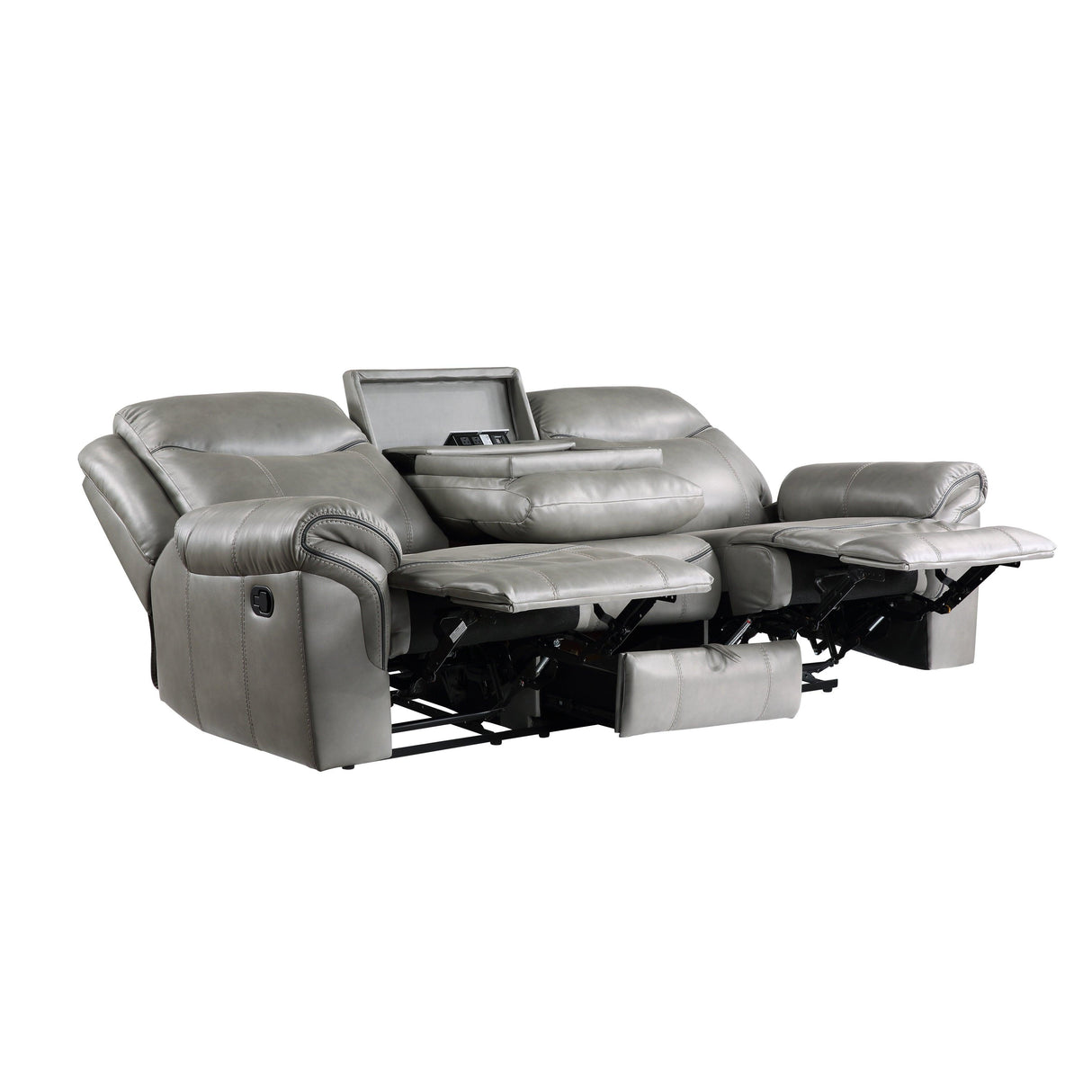 Aram Gray Faux Leather Double Reclining Sofa by Homelegance at Eve Furniture
