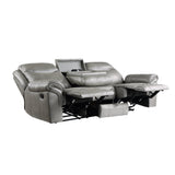 Aram Gray Faux Leather Double Reclining Sofa by Homelegance at Eve Furniture