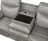 Aram Gray Faux Leather Double Reclining Sofa by Homelegance at Eve Furniture