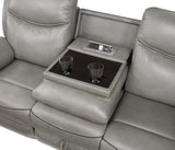 Aram Gray Faux Leather Double Reclining Sofa by Homelegance at Eve Furniture