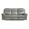 Aram Gray Faux Leather Double Reclining Sofa by Homelegance at Eve Furniture