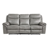 Aram Gray Faux Leather Double Reclining Sofa by Homelegance at Eve Furniture