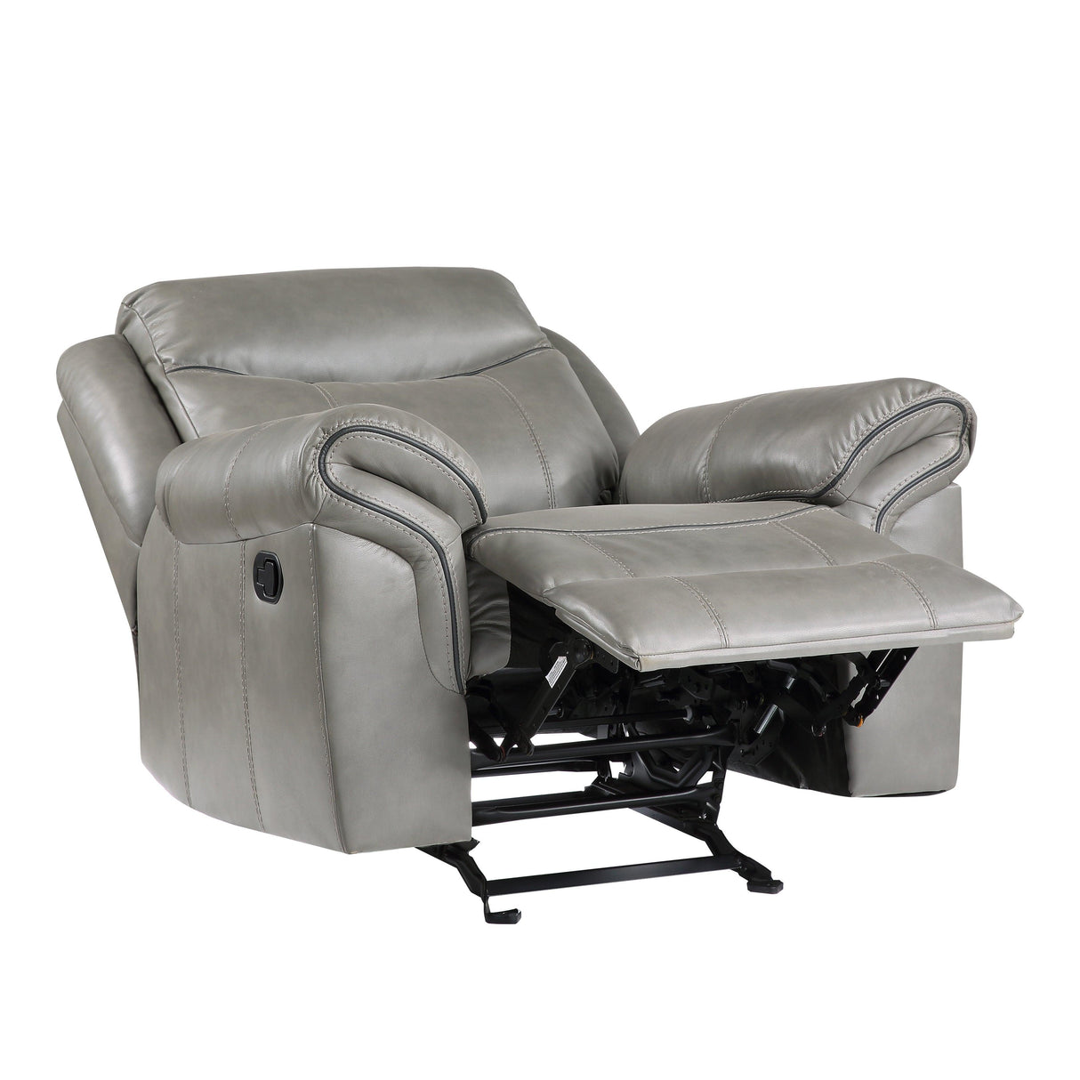 Aram Gray Faux Leather Glider Reclining Chair by Homelegance at Eve Furniture