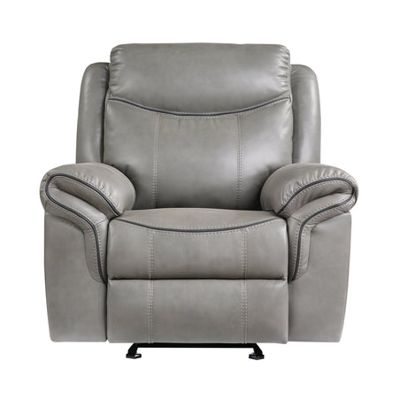Aram Gray Faux Leather Glider Reclining Chair by Homelegance at Eve Furniture
