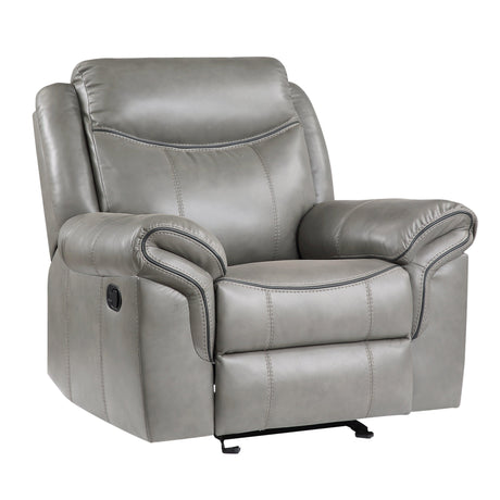 Aram Gray Faux Leather Glider Reclining Chair by Homelegance at Eve Furniture