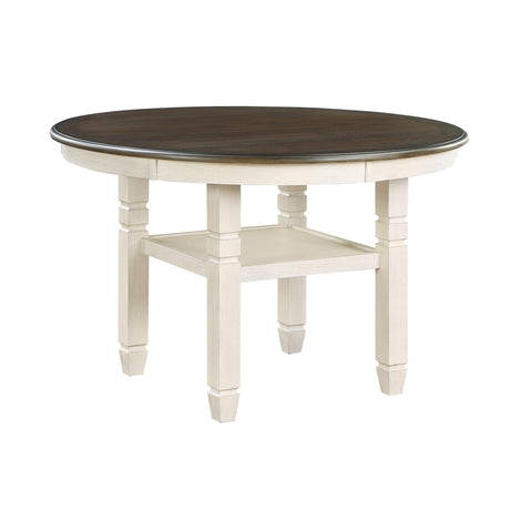 Asher Antique White/Brown Round Dining Table by Homelegance at Eve Furniture