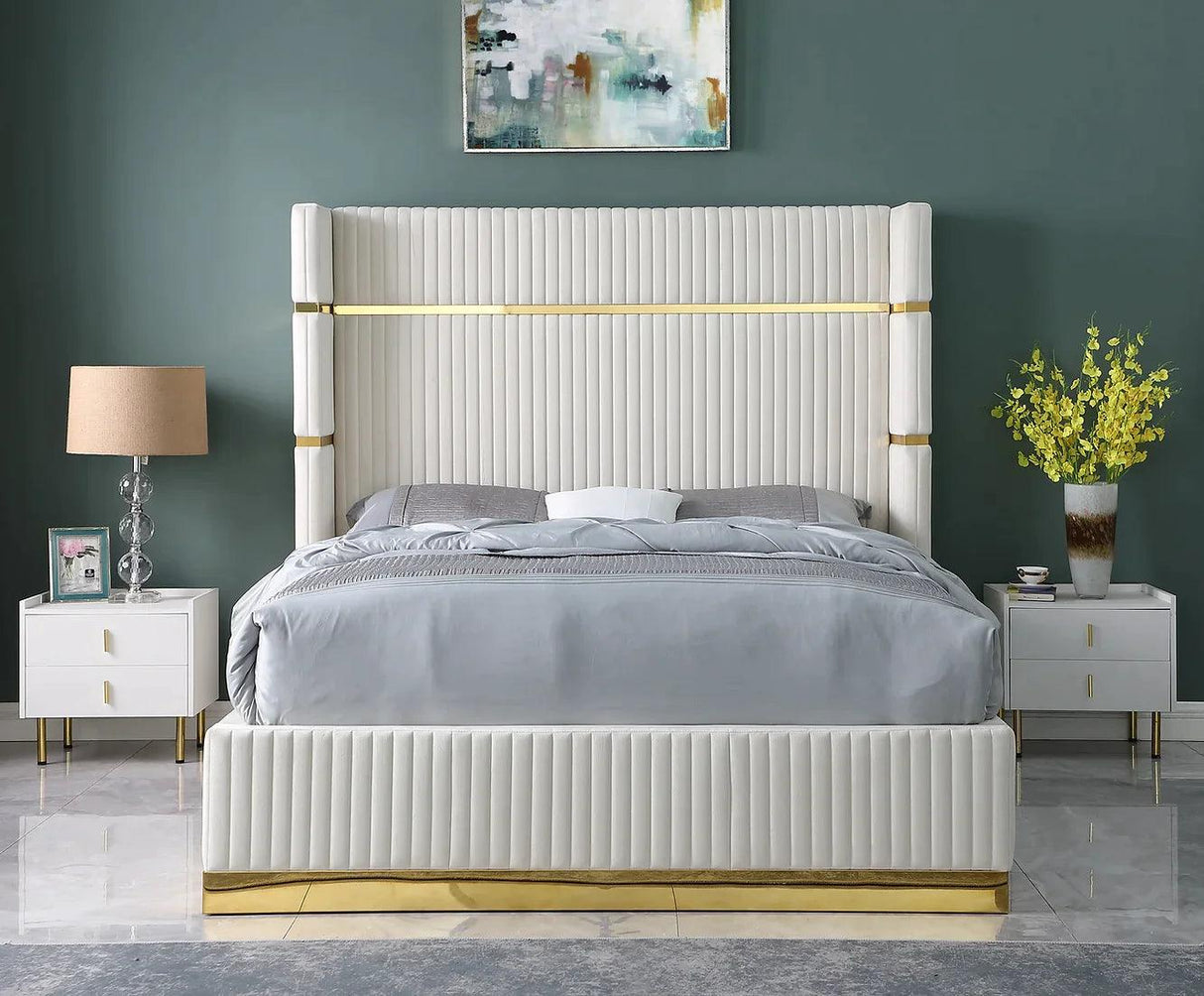 Aspen Cream Velvet King Platform Bed by New Era Innovations at Eve Furniture