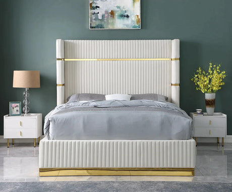 Aspen Cream Velvet Queen Platform Bed by New Era Innovations at Eve Furniture