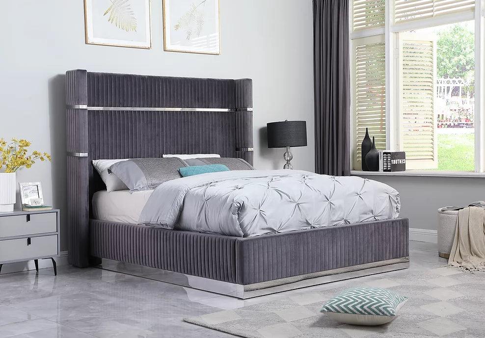 Aspen Grey Velvet Queen Platform Bed by New Era Innovations at Eve Furniture