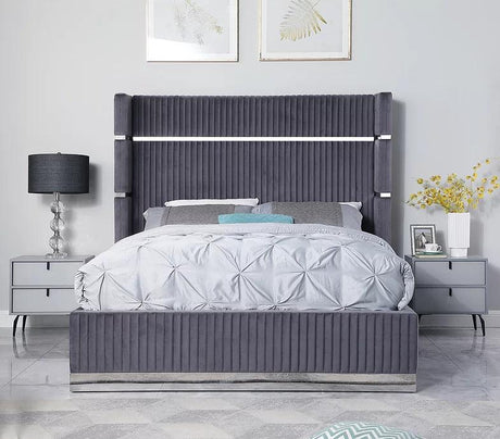 Aspen Grey Velvet Queen Platform Bed by New Era Innovations at Eve Furniture